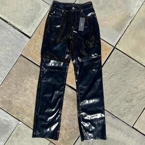 NWT Glossy Black Faux Patent Leather Relaxed Fit Jeans
